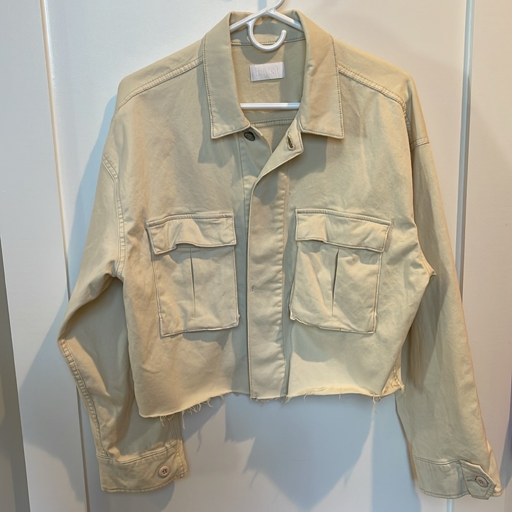 Boyish The Camden Oversized Cropped Utility Denim Jacket Ecru Small